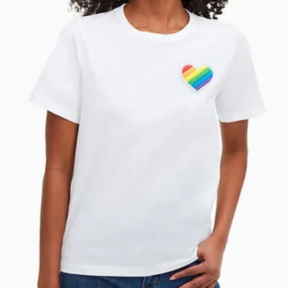 Kate Spade Rainbow Heart Patch Tee sz M - Picture 1 of 5